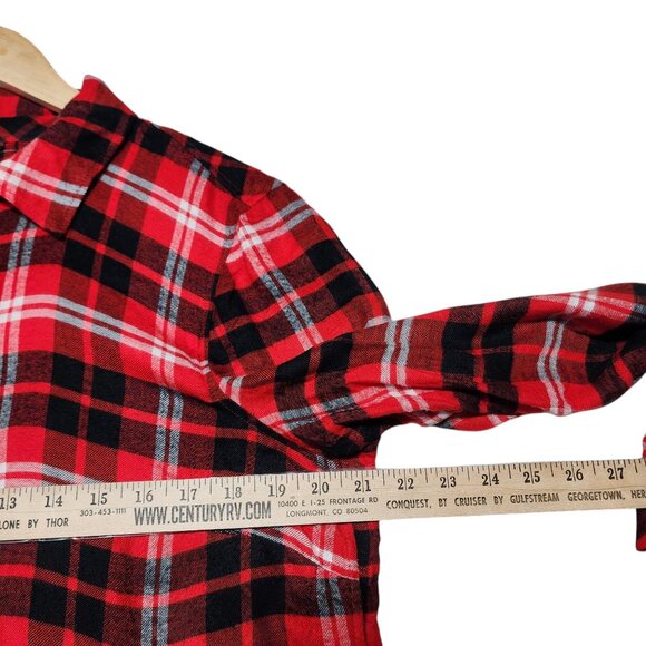 Talbots Red‎ & Black Plaid Long Sleeve Button-Detail Tunic Shirt L - Picture 4 of 8